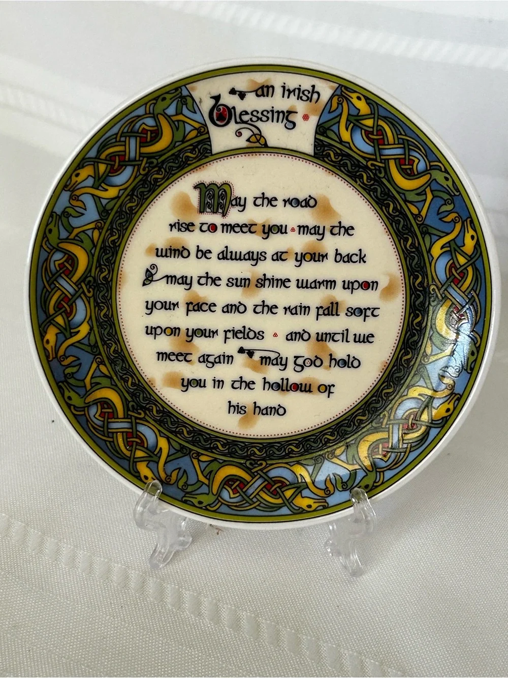 In Box Clara Bone China Irish Blessing Wall Plate Celtic Knot Home Wall Decor